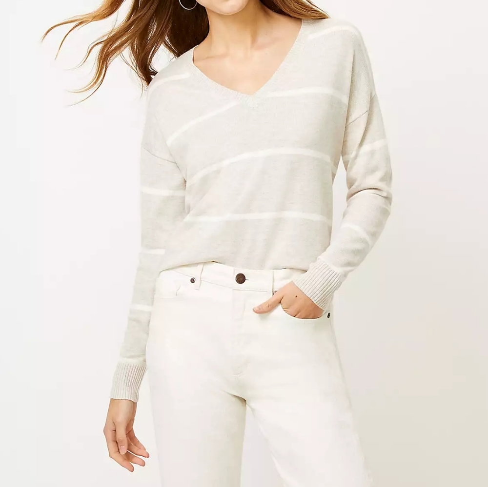 NWT LOFT V-Neck Striped Sweater